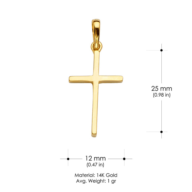 14K Gold Plain Cross Religious Pendant