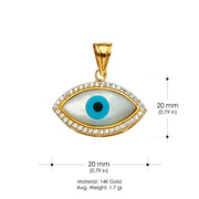14K Gold CZ Evil Eye Pendant Charm Pendant