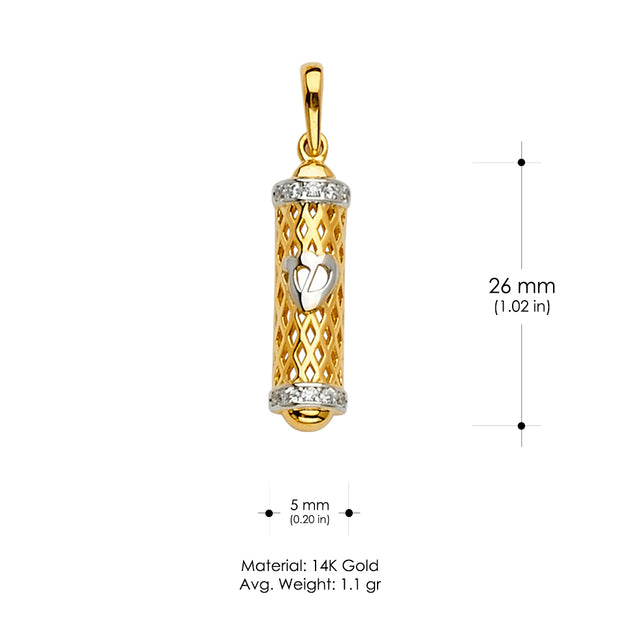 14K Gold Jewish Sign Mezuzah Charm Pendant
