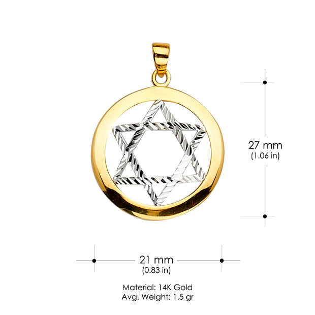 14K Gold Star of David Charm Pendant