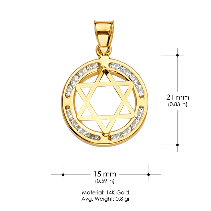 14K Gold CZ Star of David Charm Pendant