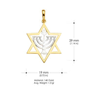 14K Gold Star of David & Stone Menorah Charm Pendant