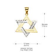 14K Gold Star of David Charm Pendant