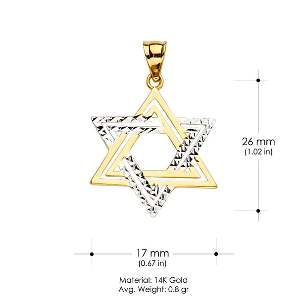 14K Gold Star of David Charm Pendant