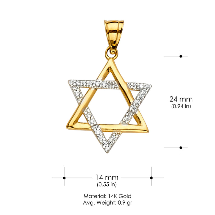 14K Gold Star of David CZ Charm Pendant