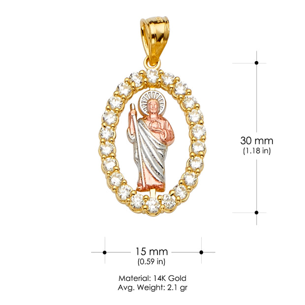 14K Gold CZ St. Jude Religious Pendant