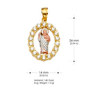 14K Gold St. Jude Religious CZ Charm Pendant
