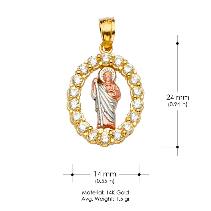 14K Gold St. Jude Religious CZ Charm Pendant