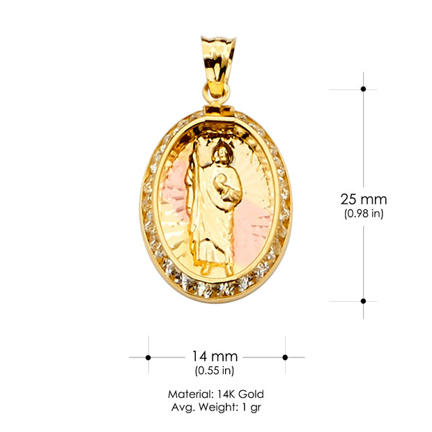 14K Gold St. Jude Religious CZ Charm Pendant