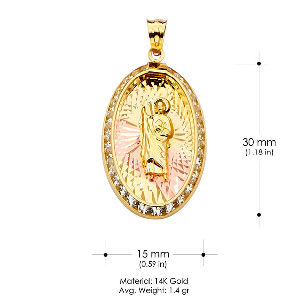 14K Gold St. Jude Religious CZ Charm Pendant