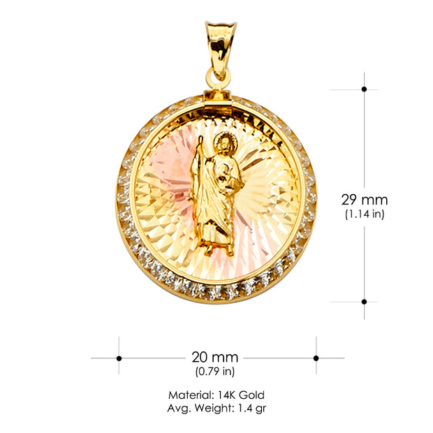 14K Gold St. Jude Religious CZ Charm Pendant