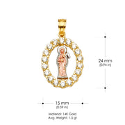 14K Gold Santa Muerte Religious CZ Charm Pendant