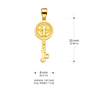 14K Gold Saint San Benito Key Religious Pendant