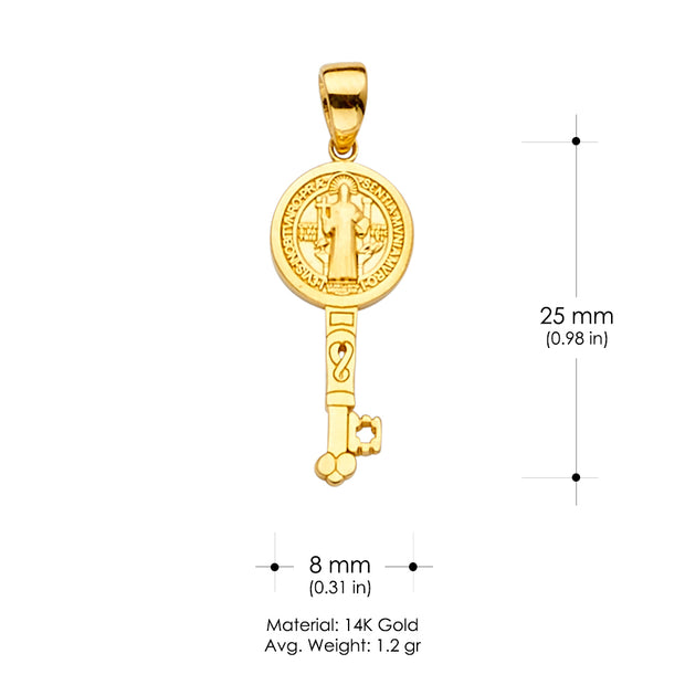 14K Gold Saint San Benito Key Religious Pendant