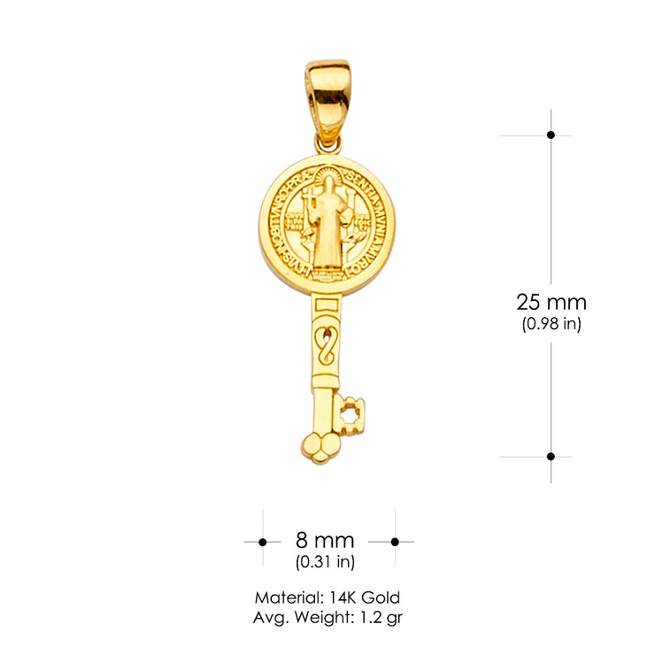 14K Gold Saint San Benito Key Religious Pendant