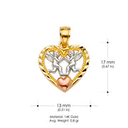 14K Gold Heart Cut with Angel Religious Pendant