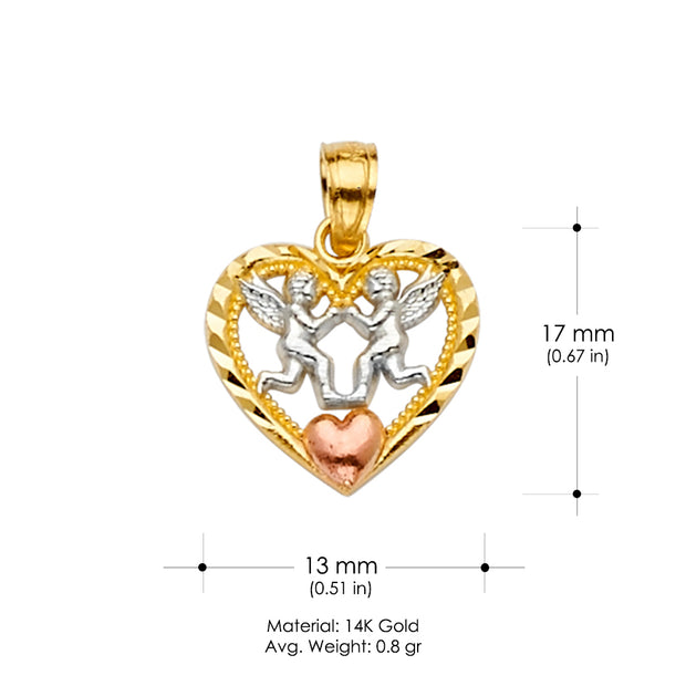 14K Gold Heart Cut with Angel Religious Pendant