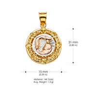 14K Gold CZ Baptism Medal Religious Pendant