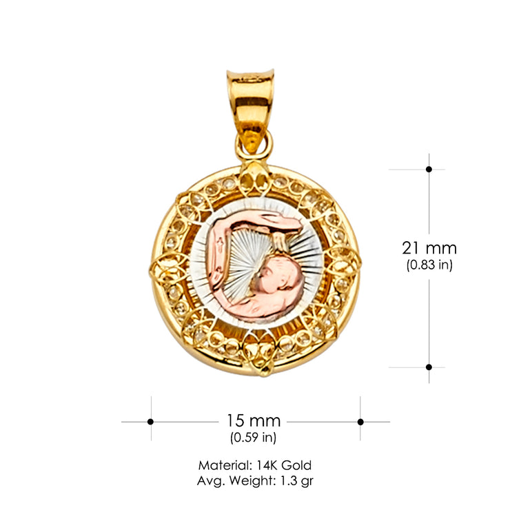 14K Gold CZ Baptism Medal Religious Pendant