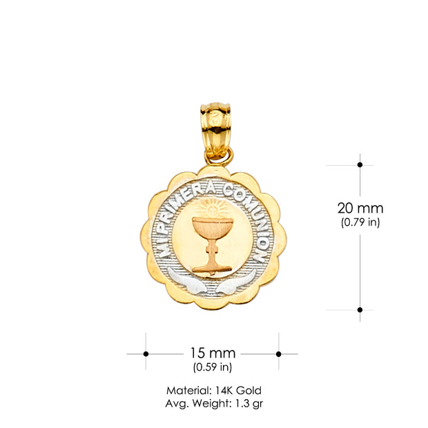 14K Gold Primera Communion Religious Pendant