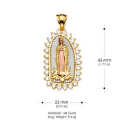 14K Gold CZ Guadalupe Religious Pendant