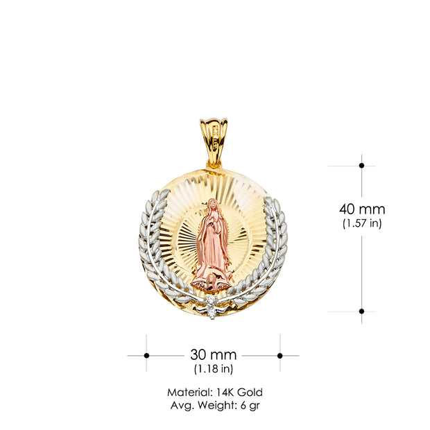 14K Gold CZ Guadalupe Medal Religious Pendant
