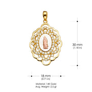 14K Gold CZ Guadalupe Medal Religious Pendant