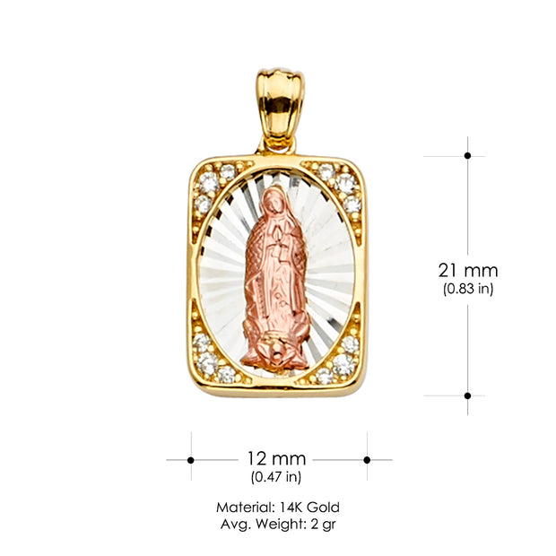 14K Gold CZ Guadalupe Medal Religious Pendant