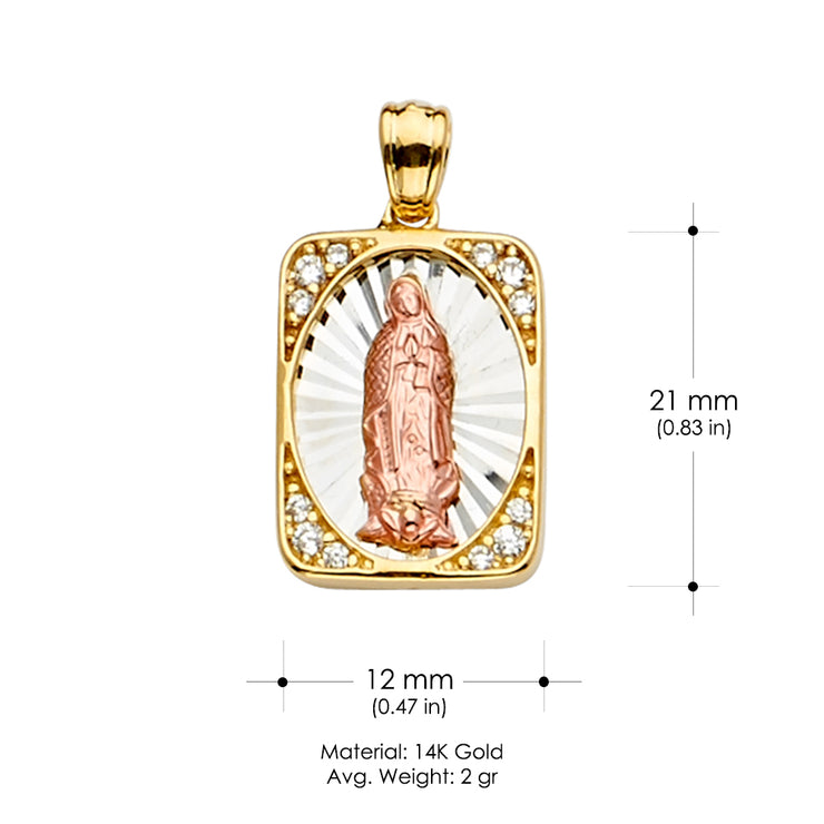 14K Gold CZ Guadalupe Medal Religious Pendant