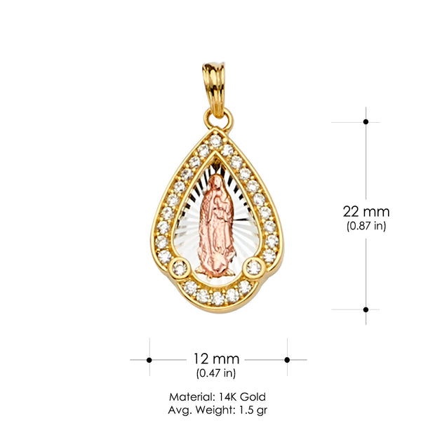 14K Gold CZ Guadalupe Medal Religious Pendant