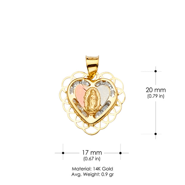 14K Gold CZ Guadalupe Medal Religious Pendant