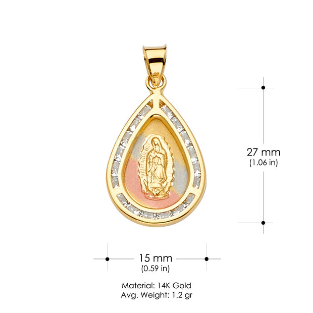 14K Gold CZ Guadalupe Medal Religious Pendant