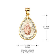 14K Gold CZ Guadalupe Medal Religious Pendant