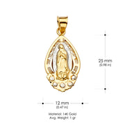 14K Gold CZ Guadalupe Medal Religious Pendant