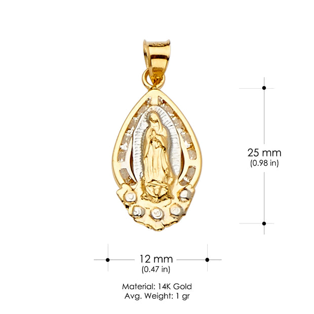 14K Gold CZ Guadalupe Medal Religious Pendant