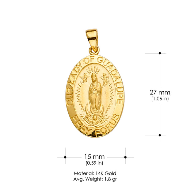 14K Gold Guadalupe Medal Religious Pendant