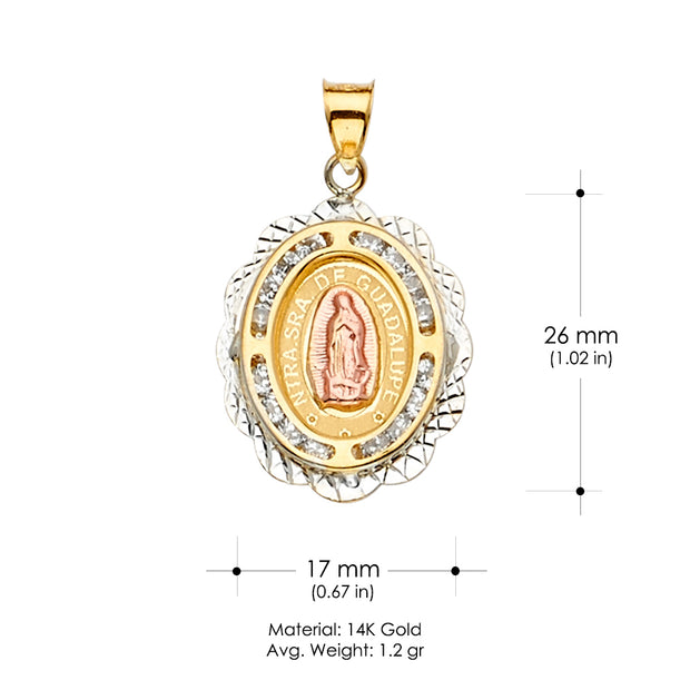 14K Gold CZ Guadalupe Medal Religious Pendant