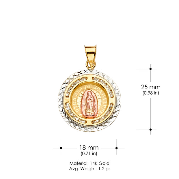 14K Gold CZ Guadalupe Medal Religious Pendant