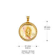 14K Gold CZ Guadalupe Medal Religious Pendant