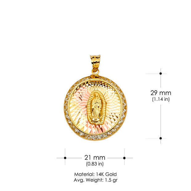 14K Gold CZ Guadalupe Medal Religious Pendant