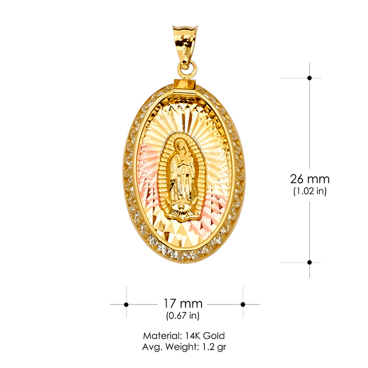 14K Gold CZ Guadalupe Medal Religious Pendant