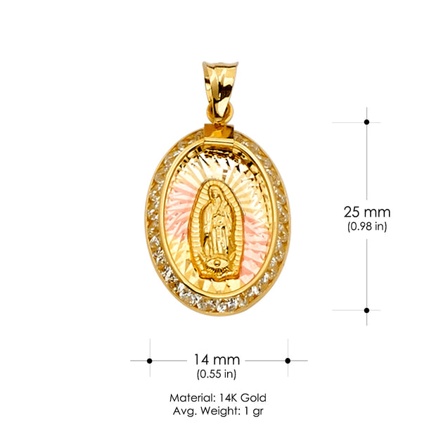 14K Gold CZ Guadalupe Medal Religious Pendant