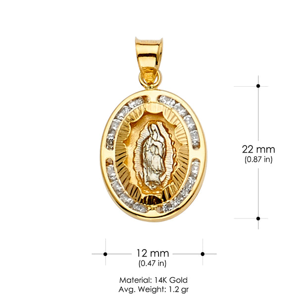 14K Gold CZ Guadalupe Medal Religious Pendant