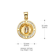 14K Gold CZ Guadalupe Medal Religious Pendant