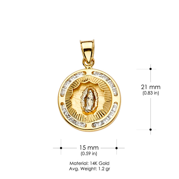 14K Gold CZ Guadalupe Medal Religious Pendant