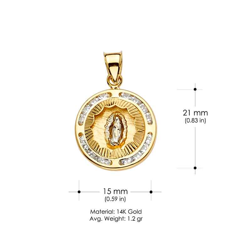 14K Gold CZ Guadalupe Medal Religious Pendant