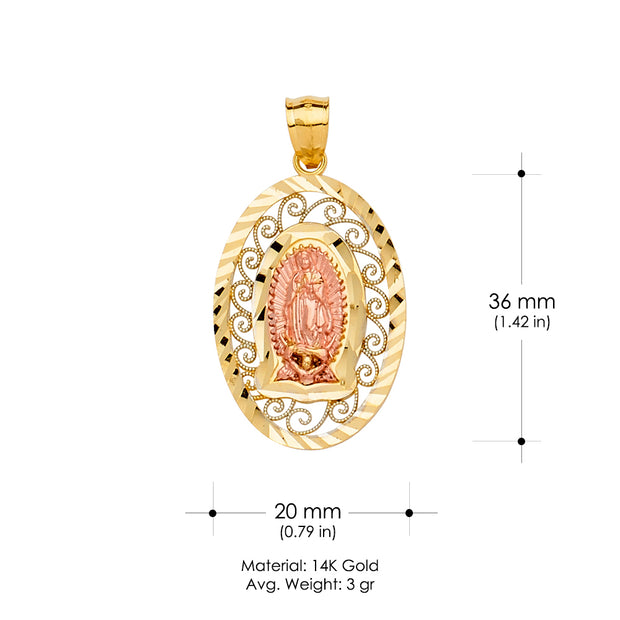 14K Gold Guadalupe Religious Pendant