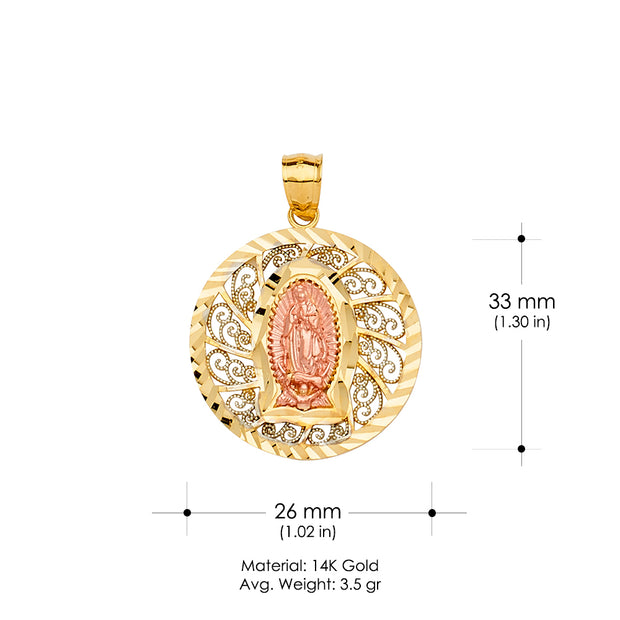 14K Gold Guadalupe Religious Pendant