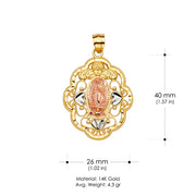 14K Gold Guadalupe Religious Pendant