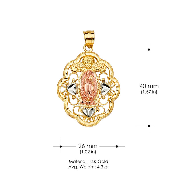 14K Gold Guadalupe Religious Pendant